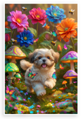 Playful Shih Tzu Puppy in Whimsical Garden Fantasy 12x18 US Made Poster