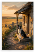 Border Collie Farmhouse Golden Hour Rural Landscape 12x18 US Made Poster