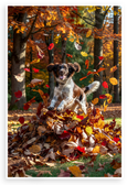 English Springer Spaniel Jumping Autumn Leaves Pile Nature Wildlife 12x18 US Made Poster
