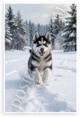 Playful Siberian Husky Puppy Frolicking in Snow Wildlife 12x18 US Made Poster