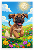 Playful Mastiff Puppy Running Sunny Meadow Cartoon 12x18 US Made Poster