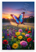 Majestic Butterfly Soaring Over Colorful Flower Meadow Sunset 12x18 US Made Poster
