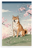 Shiba Inu with Cherry Blossoms Ukiyo-e Style 12x18 US Made Poster