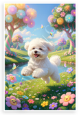 Bichon Frise Frolicking in Whimsical Park Fantasy 12x18 US Made Poster