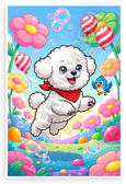 Bichon Frise Puppy Leaping with Balloons Flowers Cute Cartoon 12x18 US Made Poster