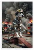 Heroic Dalmatian Firefighter Dog Fire Trucks Smoke Scene 12x18 US Made Poster
