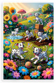 Playful Dalmatian Puppies Whimsical Garden Adventure 12x18 US Made Poster