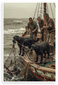 Portuguese Water Dogs Assisting Fishermen Heritage Scene 12x18 US Made Poster