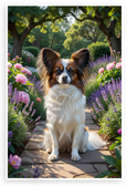 Papillon Dog in Lush Garden Floral Surroundings Wildlife 12x18 US Made Poster