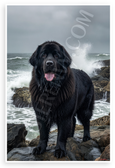 Newfoundland Dog Wet Fur Ocean Waves Coastal Rocks Wildlife 12x18 US Made Poster