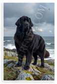 Newfoundland Dog on Coastal Rocks Ocean Waves Wildlife 12x18 US Made Poster