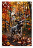 Wirehaired Pointing Griffon Flushing Birds Autumn Woods Nature 12x18 US Made Poster