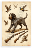 Wirehaired Pointing Griffon Hunting Birds Guns Vintage 12x18 US Made Poster