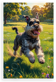Giant Schnauzer Running in Sunny Meadow Wildlife 12x18 US Made Poster