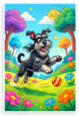 Playful Giant Schnauzer Chasing Ball Cartoon 12x18 US Made Poster
