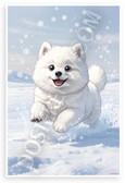 Playful Samoyed Puppy Romping in Snow Cartoon Wildlife 12x18 US Made Poster