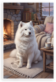 Samoyed Dog Cozy Fireside Cabin Heartwarming 12x18 US Made Poster