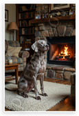 Weimaraner Dog by Cozy Fireplace Loyal Companion 12x18 US Made Poster