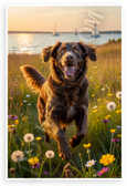 Chesapeake Bay Retriever Playful Run Meadow Sunset Sailboats Wildlife 12x18 US Made Poster