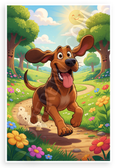 Playful Bloodhound Running Through Sunny Meadow Cartoon 12x18 US Made Poster