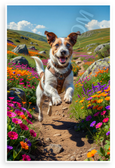 Energetic Jack Russell Terrier Jumping Wildflower Meadow Adventure 12x18 US Made Poster