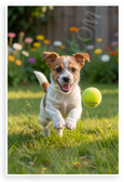 Playful Jack Russell Terrier Puppy Chasing Tennis Ball Garden 12x18 US Made Poster