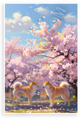 Akita Inu Cherry Blossoms Akita Prefecture Impressionist 12x18 US Made Poster