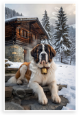 Saint Bernard Dog Alpine Cabin Snowy Mountains Wildlife 12x18 US Made Poster