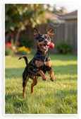 Playful Miniature Pinscher Jumping for Red Ball Backyard Wildlife 12x18 US Made Poster