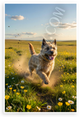Cairn Terrier Running Through Sunny Wildflower Field Wildlife 12x18 US Made Poster