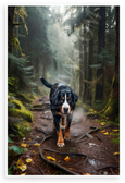 Bernese Mountain Dog Exploring Misty Forest Trail Adventure 12x18 US Made Poster