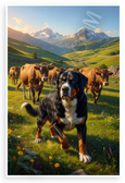 Bernese Mountain Dog Herding Swiss Brown Cows Alpine Mountains 12x18 US Made Poster