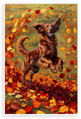Irish Setter Leaping Through Autumn Leaves Dog Art 12x18 US Made Poster
