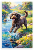 Playful Lagotto Romagnolo Playing by River Watercolor 12x18 US Made Poster