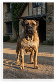 Majestic Bullmastiff Guardian in Front of Stone Cottage Wildlife 12x18 US Made Poster