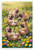 Playful Chinese Shar-Pei Puppies in Spring Meadow 12x18 US Made Poster