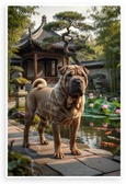 Chinese Shar-Pei in Traditional Garden Serene Asian Landscape 12x18 US Made Poster
