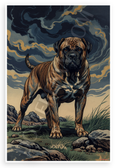 Majestic Bullmastiff Guardian Woodblock Print Style 12x18 US Made Poster