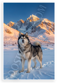 Alaskan Malamute Snowy Mountains Wilderness Wildlife 12x18 US Made Poster