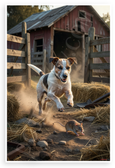 Rat Terrier Chasing Rat Rustic Barn Farm Adventure 12x18 US Made Poster