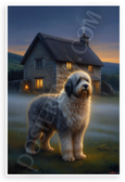 Old English Sheepdog Guardian Cozy Cottage Nighttime 12x18 US Made Poster