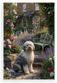Old English Sheepdog in Victorian English Garden 12x18 US Made Poster