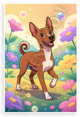 Playful Basenji Dog in Whimsical Cartoon Garden 12x18 US Made Poster