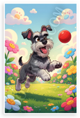 Playful Standard Schnauzer Puppy Chasing Ball Cartoon 12x18 US Made Poster