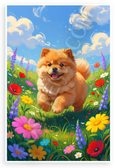 Playful Chow Chow Puppy Frolicking in Wildflower Meadow 12x18 US Made Poster