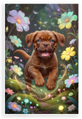 Playful Dogue de Bordeaux Puppy in Whimsical Flower Meadow 12x18 US Made Poster