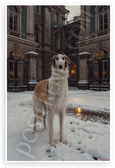 Majestic Borzoi Dog Snowy Russian Palace Courtyard Wildlife 12x18 US Made Poster