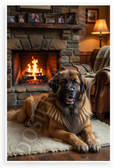 Leonberger Dog by Cozy Fireplace Heartwarming Family Scene 12x18 US Made Poster