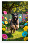 Playful Bouvier des Flandres Tennis Ball Garden Play 12x18 US Made Poster