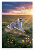 Borzoi Running Through Wildflower Field at Dawn Nature 12x18 US Made Poster